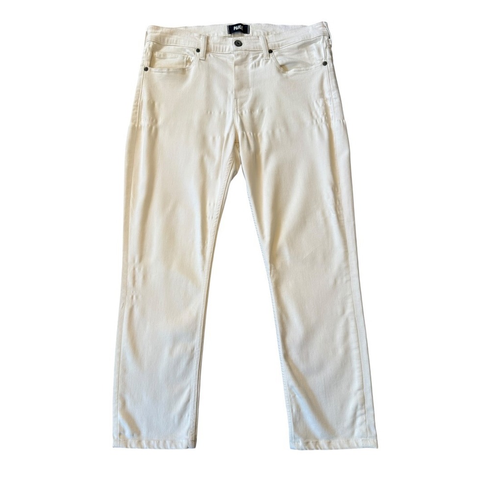 PAIGE Lennox Slim Fit Jeans Mens 34 Iced Pearl Off White M653799-3625 Denim